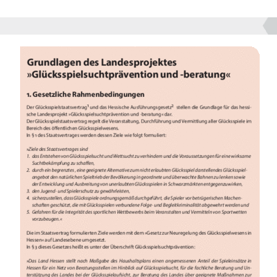 Grundlagen des Landesprojektes "Glücksspielsuchtprävention und -beratung" 
