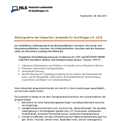 HLS-Stellungnahme zu Cannabis 